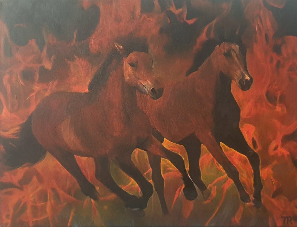 Horse running from Fire December 2020 Size 48x 60 cms