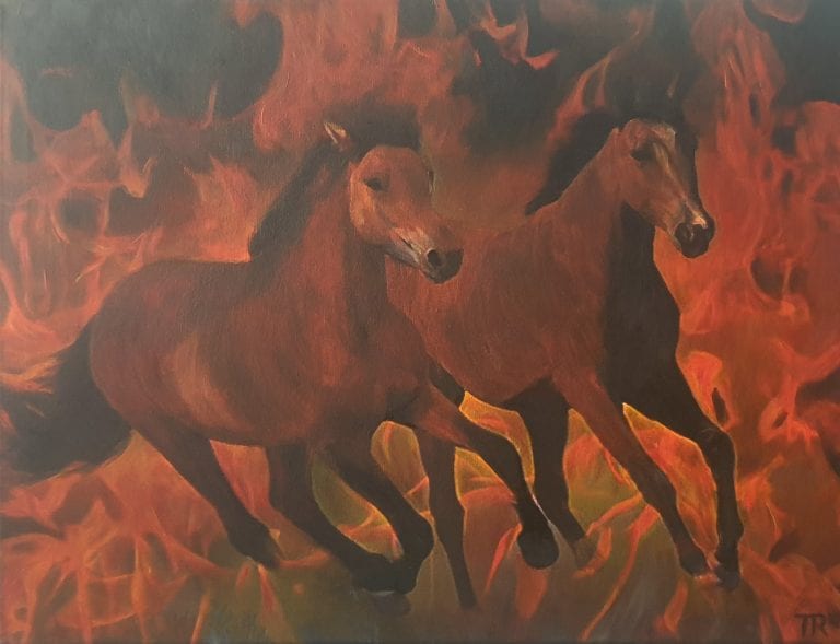 Horse running from Fire December 2020 Size 48x 60 cms