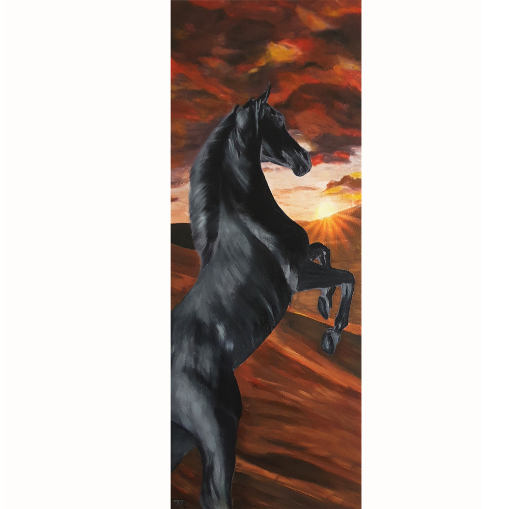 Black-horse-in-desert-30-x-80-cms-February-2021