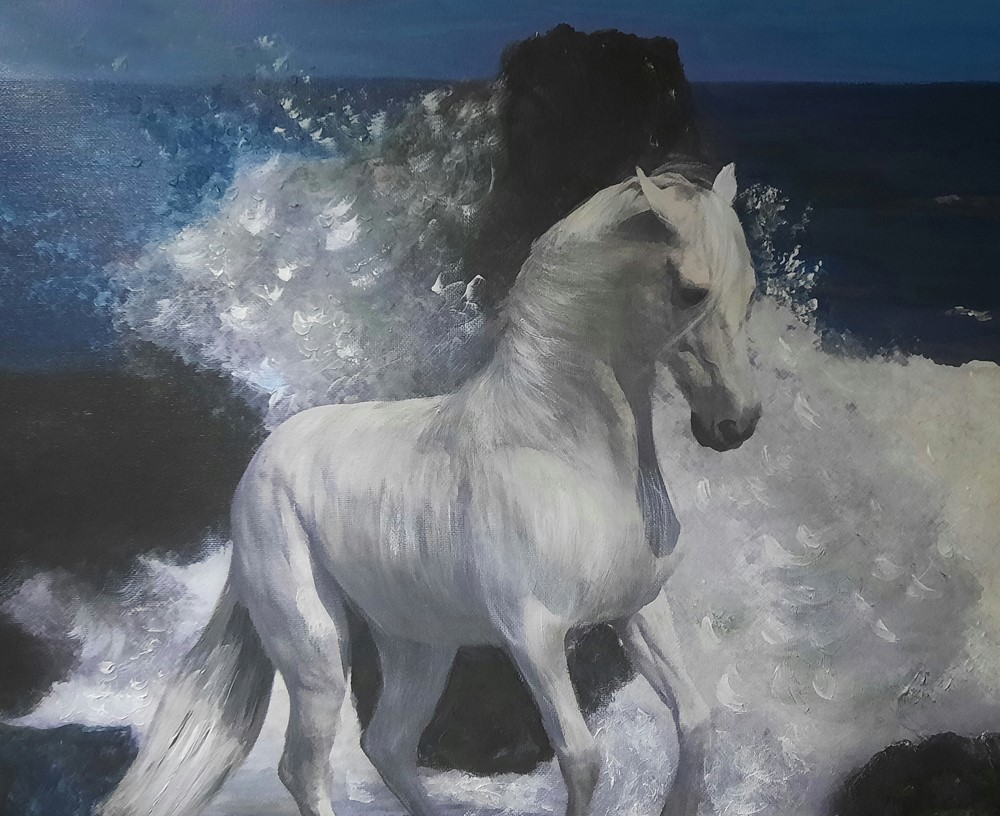 White-hore-in-beach-size-40x-50-cms-February-2021